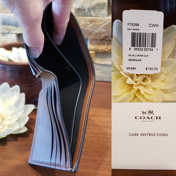 NEW Coach Double Billfold Wallet (Dark Saddle) - Picture 2 of 5